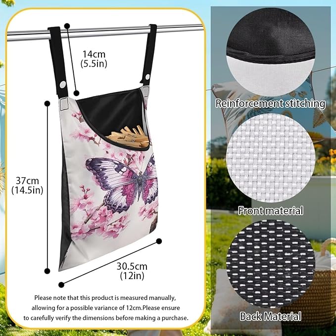 2 Pcs Clothes Pin Hanging Bag, Butterfly Clothes Pins Bag Holder Outdoor - Image 7