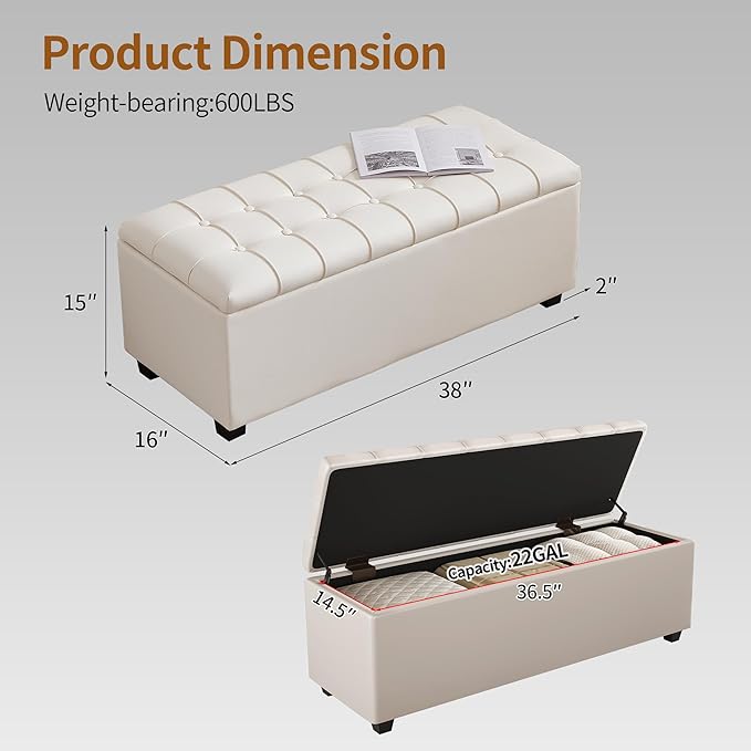 Small 38 Inches Long White Ottoman Bench - Image 2