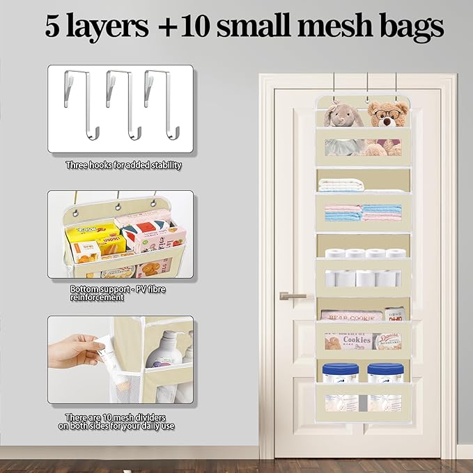 Over The Door Organizer, 5 Shelves Closet Door Hanging Organizer - Image 3
