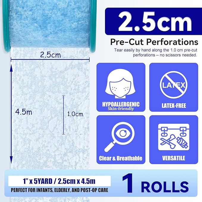 FRESINIDER Silicone Medical Tape – 1" x 5 Yard Blue 4 Rolls, Waterproof & - Image 2
