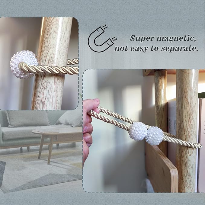 Hion Magnetic Curtain Tiebacks Golden 2pcs, Curtain Tiebacks Buckles Holdbacks - Image 6