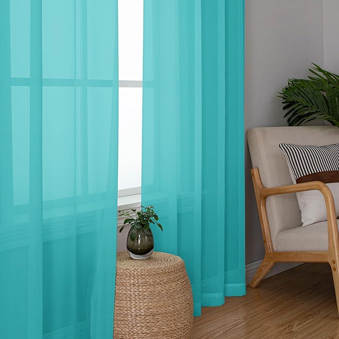 Chyhomenyc Turquoise Sheer Curtains 84 Inch Length 2 Panels, Light Filtering - Image 6