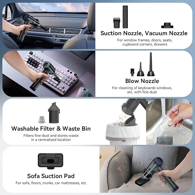 FOUNFOUN Handheld Vacuum Cordless, Portable Car Vacuum, High Power Cleaner - Image 5