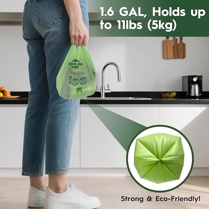Compostable Trash Bags 1.2-1.6 Gallon Handle Tie 50 Count 0.6 Mil 6.06 Liter - Image 3