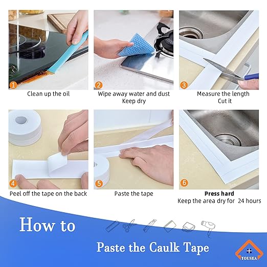 White Caulk Tape for Bath & Kitchen, Caulking Tape for Bathroom Caulking White - Image 8