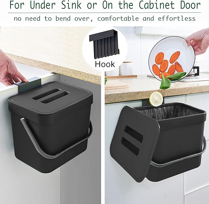 Kitchen Trash Can with Lid, LALASTAR Wall-Mounted Under Sink Small Garbage Can - Image 4