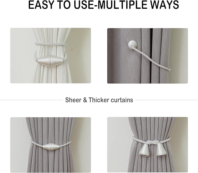 Magnetic Curtain Tiebacks 2 Pack Outdoor Rope Curtain Tie Backs Decorative - Image 5