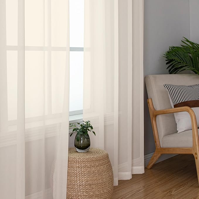 Chyhomenyc Cream Sheer Curtains 84 Inches Long 2 Panels Set- Light Filtering - Image 4