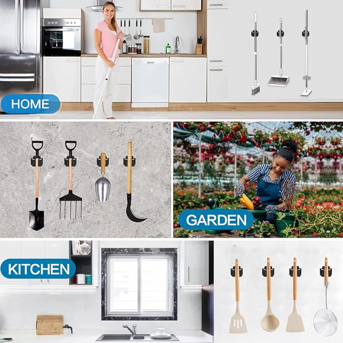 9PCS Broom and Mop Holder, Heavy Duty Garden Tool Organizer Rack Rake and - Image 7