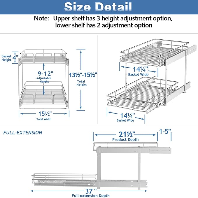 2 Tier Individual Pull Out Cabinet Organizer 15½" W x 21½" D, Heavy Duty - Image 3