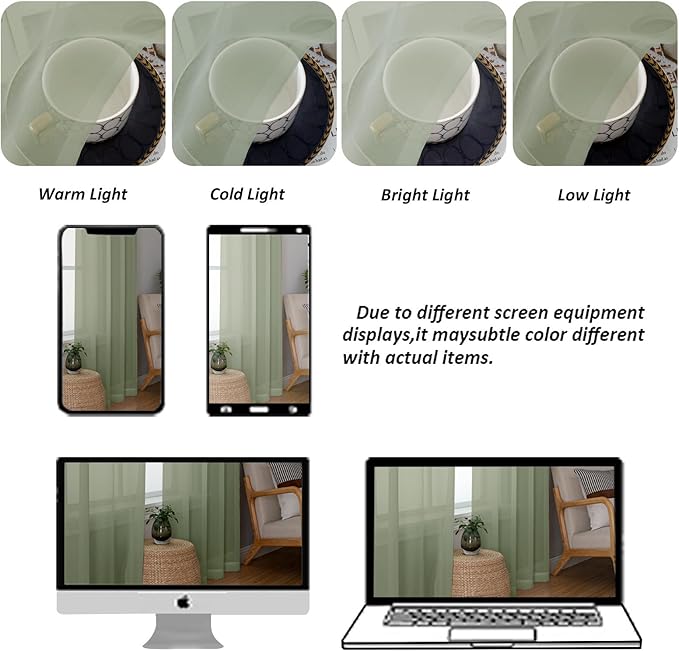 Chyhomenyc Sage Green Sheer Curtains 90 Inches Long 2 Panels, Light Filtering - Image 4