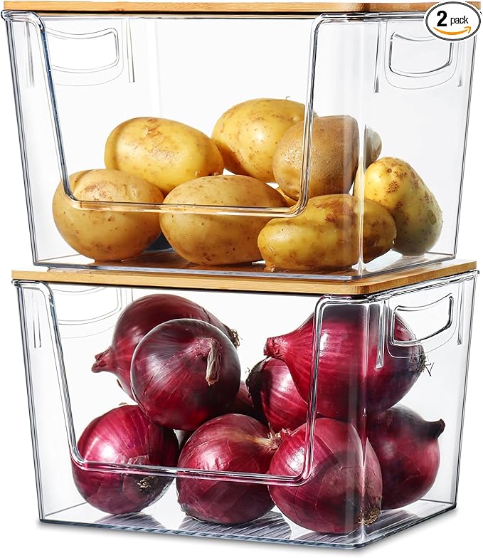 Pantry Organizers Storage, 2 Pack Stackable Kitchen Counter Bins by HEYUZB