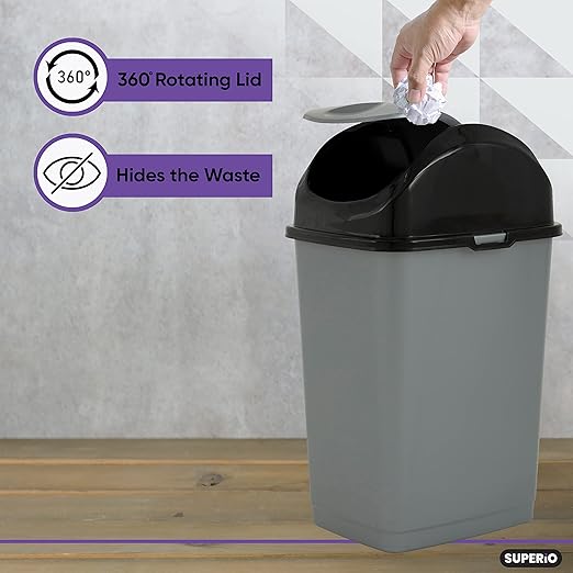 Superio Trash Can with Swing Top Lid 9 Gallon - Image 4