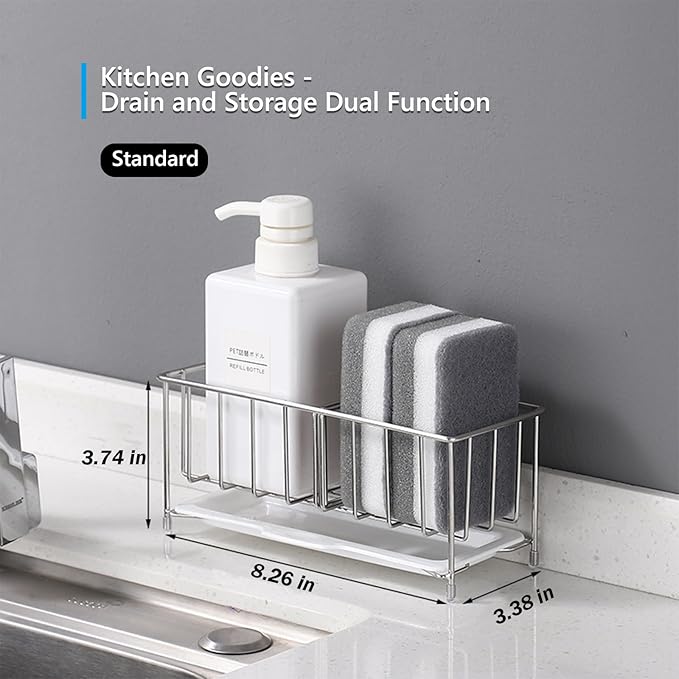 Kavciva Sink Caddy Sponge Holder, 304 Stainless Steel Dish Brush Holder - Image 3
