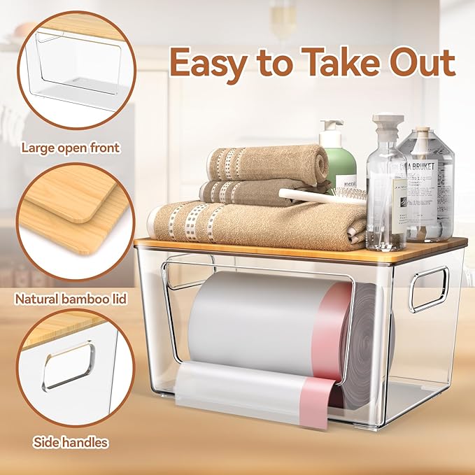 2 Pack Trash Bag Holder with Bamboo Lid, Stackable Trashbag Dispenser, Extra - Image 4
