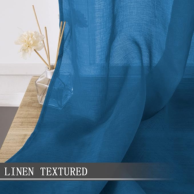 Tollpiz Short Sheer Curtain Linen Textured Bedroom Curtains Sheer Light - Image 2