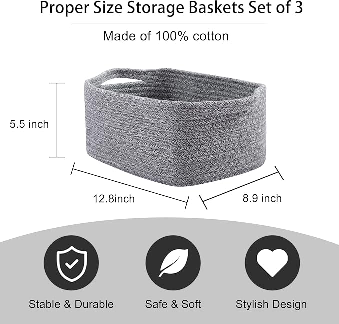 OIAHOMY Cotton Rope Baskets, Woven Baskets - Image 3