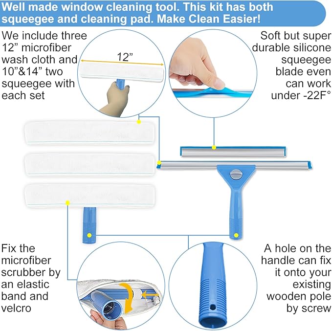 Window Squeegee Washing Kit for Shower Glass Door, Mirror and Window Cleaning - Image 5