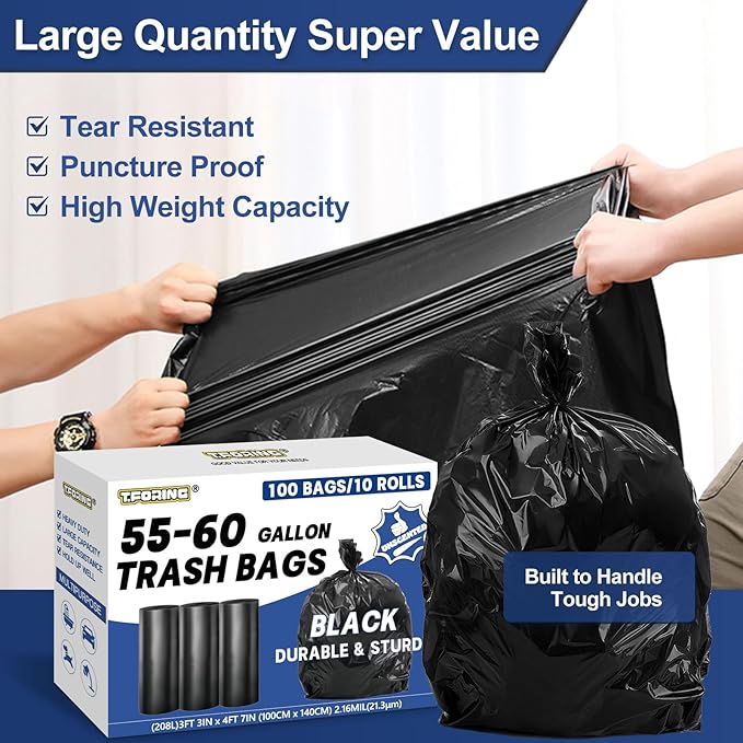 55-60 Gallon Trash Bags Heavy Duty 2.1 Mil - Image 3