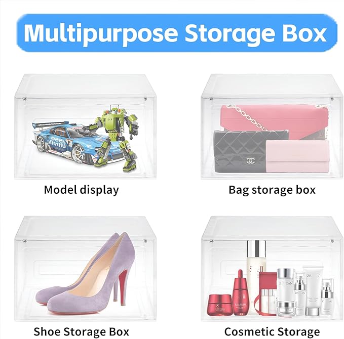 8 Pack Shoe Boxes Clear Plastic Stackable, Drop Front Shoe Storage Organizer - Image 7