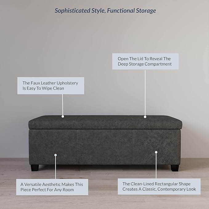 BELLEZE Storage Faux Leather Ottoman, 47 Inch Bench Bedroom Bench - Image 4