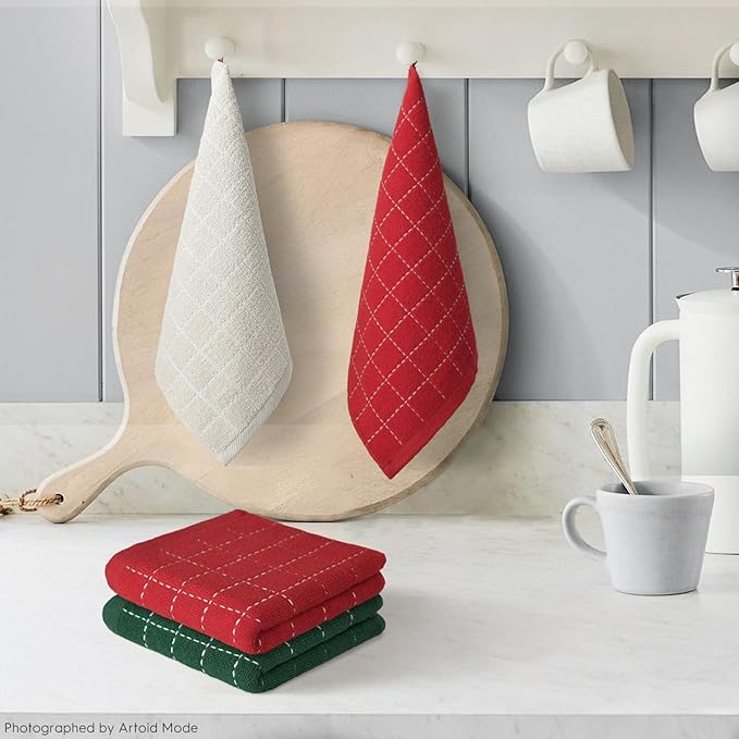 Artoid Mode Checkered Designed Cotton Terry Kitchen Dish Cloths, 12x12 Inch - Image 2