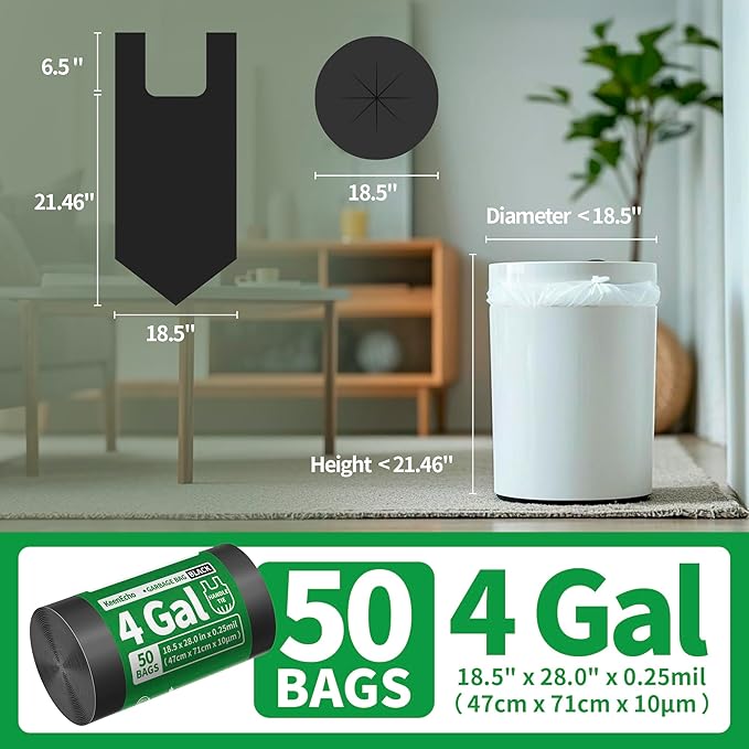 Small Trash Bags with Handles 4 Gallon 50 Count Black - Image 6