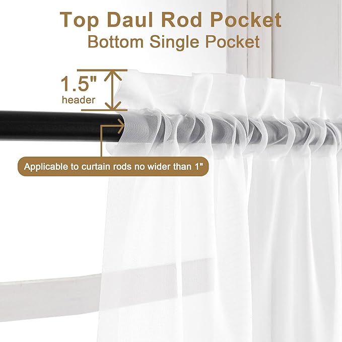 Chyhomenyc White Sheer Curtains 108 Inch Length 2 Panels Set, Extra Long Light - Image 5