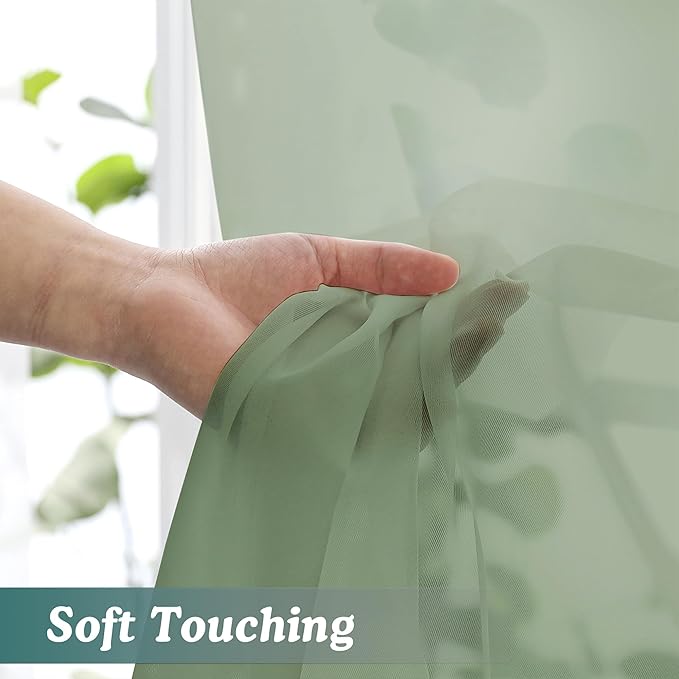 Chyhomenyc Sage Green Sheer Curtains 84 Inches Long 2 Panels, Light Filtering - Image 6