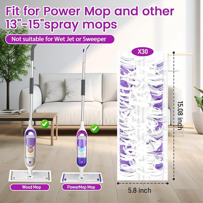 30-Pack Disposable Microfiber Power Mop Pad Refills Compatible - Image 2