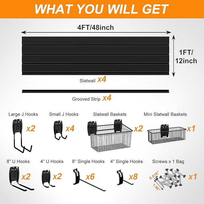 DoCred Slatwall Paneling Organizer, 4x4 FT PVC Garage Slat Wall Storage Systems - Image 4