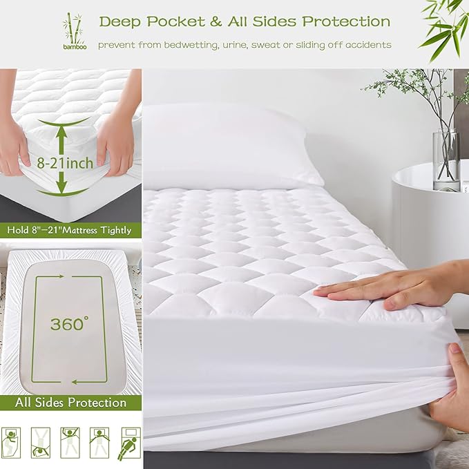 GRT Queen Mattress Protector Waterproof, Rayon from Bamboo, Cooling Quilted - Image 4