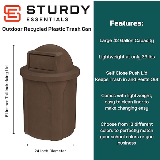 42 Gallon Circle 100% Recycled Plastic Heavy Duty Outdoor Commercial Trash Can - Image 2