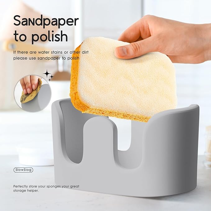 Double Sponge Holder, 2 Slots Diatomite Stone Sponge Holder, Absorbent Sponge - Image 3