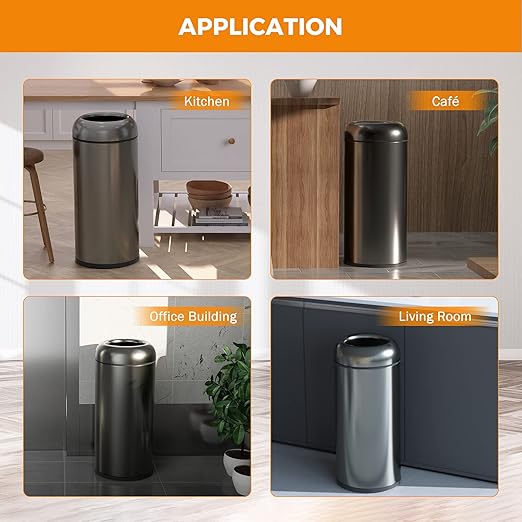 BEAMNOVA 16.5 Gallon Trash Can Black Open Top Outdoor Indoor Commercial - Image 7