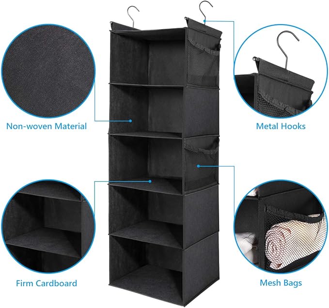 MAX Houser 5-Shelf Hanging Closet Organizer, Space Saver, Cloth Hanging Shelves - Image 5
