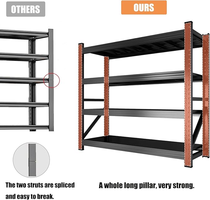 59" W Garage Shelving Heavy Duty, 4 Tier Metal Garage Shelves Adjustable - Image 4