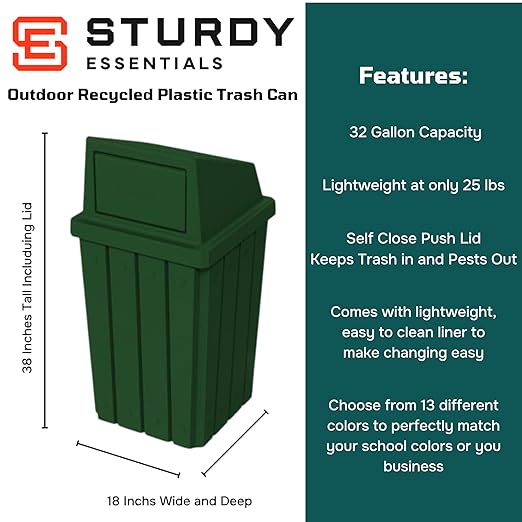 32 Gallon Square Slatted 100% Recycled Plastic Heavy-Duty Commercial Outdoor or - Image 2