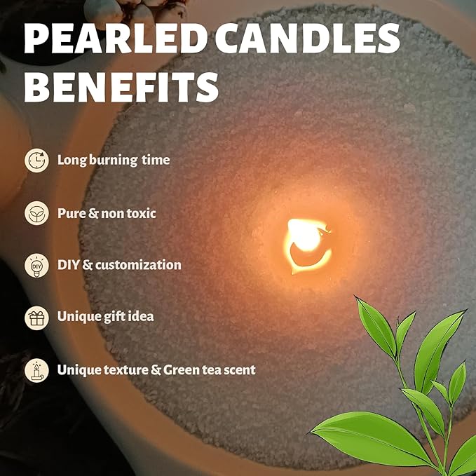 Green Tea Scented Light Green Pearled Candle 18oz Luxury Sand Candle Granulated - Image 3