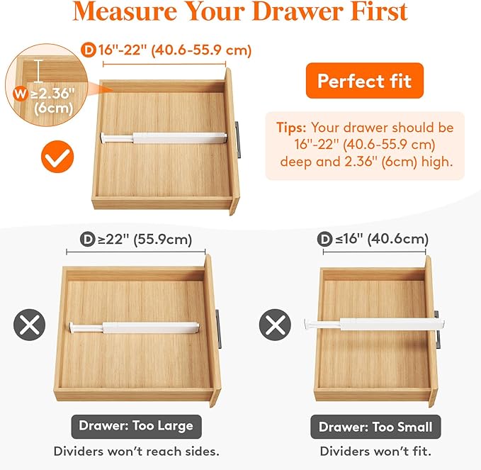 Lifewit 8 Pack Kitchen Drawer Dividers 2.36" High, Plastic Expandable - Image 3