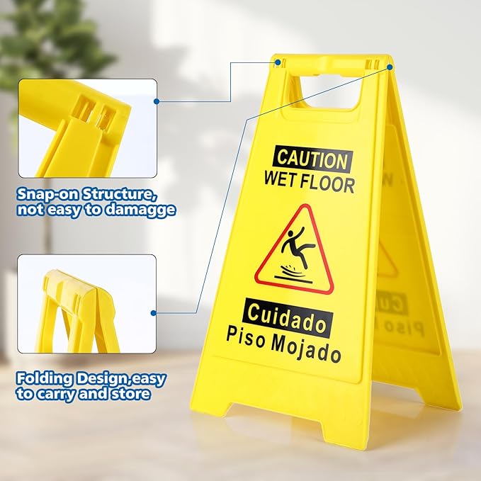4-Pack Caution Wet Floor Sign, 17.5" Height, Bright Yellow Double-Sided Folding - Image 3