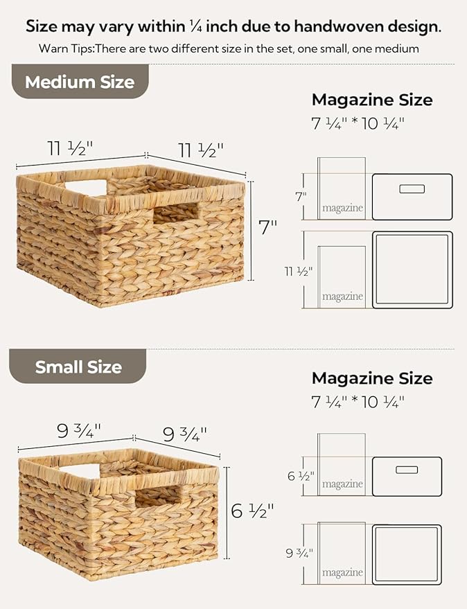 StorageWorks Wicker Storage Basket, Large and Small Baskets, Water Hyacinth - Image 2