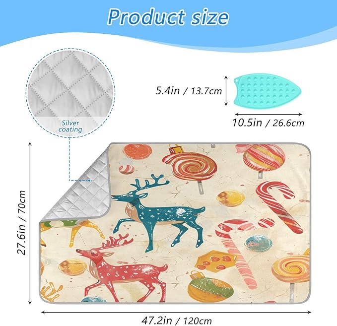 Red Deer Christmas Sweet Ironing Mat Thickened Ironing Blanket Travel Portable - Image 2