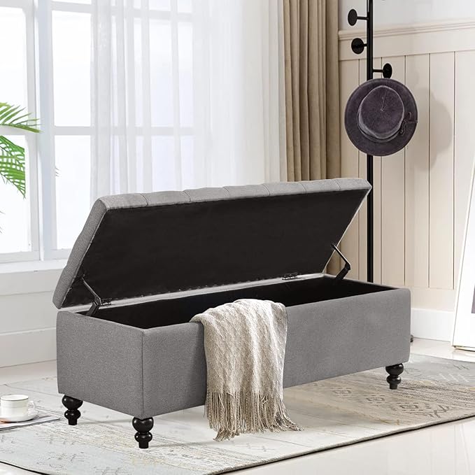 Storage Ottoman 50.2 Inches Upholstered Fabric Storage Ottoman Bench，Button - Image 3