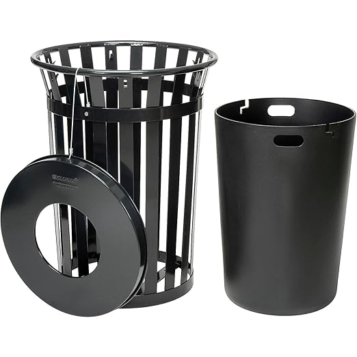 Global Industrial 36 Gallon Outdoor Slatted Steel Round Trash Can - Image 2