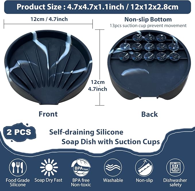 Self Draining Soap Dish, Silicone Suction Cup Soap Holder Tray Savers Container - Image 4