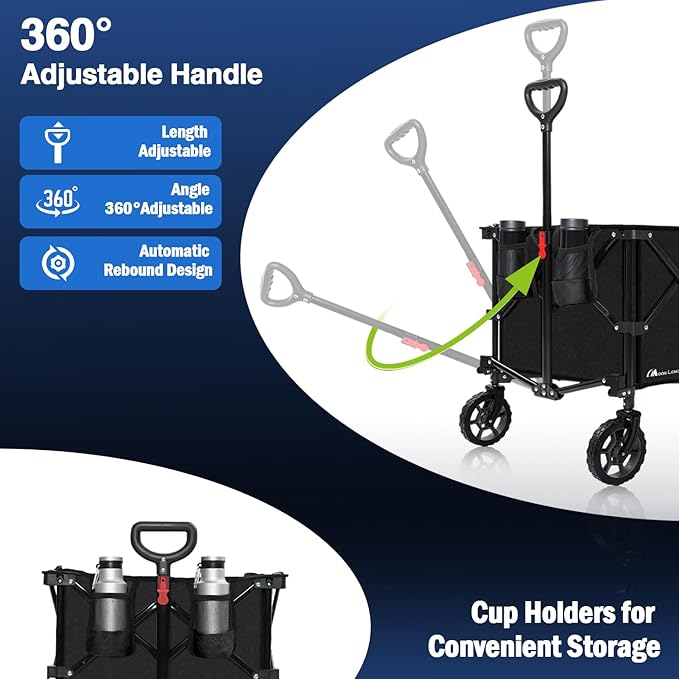 Moon Lence Large Collapsible Folding Wagon Cart Heavy Duty Folding Garden - Image 3
