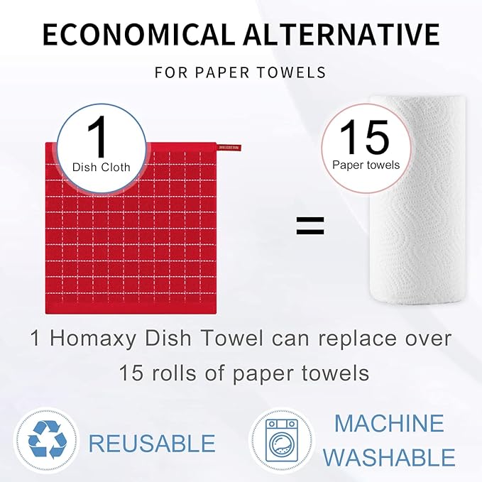 Homaxy 100% Cotton Terry Kitchen Dish Cloths, Ultra Soft and Absorbent Dish - Image 7