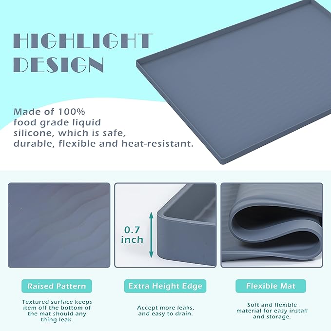 URMONA Waterproof Silicone Under Sink Mat 34'' x 19'' Shelf Liner - Image 3