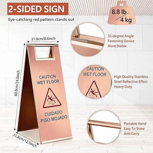 Kigley 2 Pcs Wet Floor Sign, 24 Inch Stainless Steel Caution Wet Floor Sign - Image 2